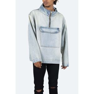 MNML men denim half zip pullover jacket with kangaroo pocket size XS